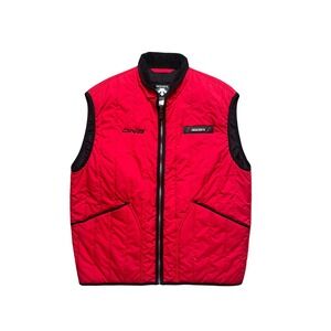 VTG Descente Red Puffer Vest DNA Collection Lightweight Quilted Full Zip